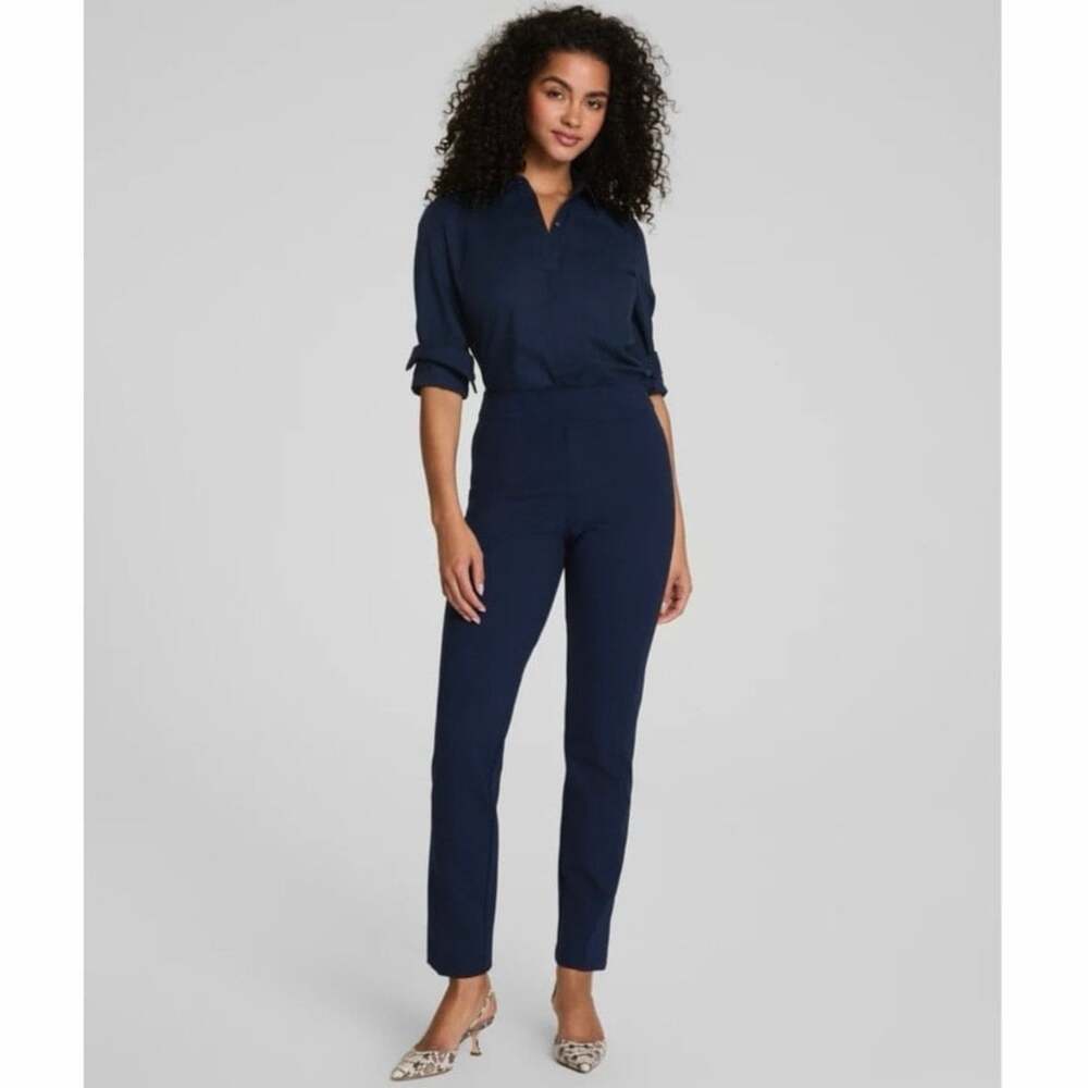 SPANX PerfectFit Ponte Slim Straight Pants Navy Size Small Petite S/P